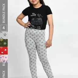 BAESD Girls Pack Of 4 Printed Churidar Length Pure Cotton Leggings-image-96