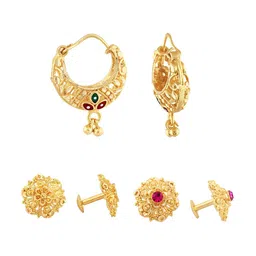 Vighnaharta Set of 3 Gold Plated Floral Hoop Earrings-17