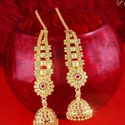 Vighnaharta Gold-Toned Leaf Shaped Jhumkas Earrings-26