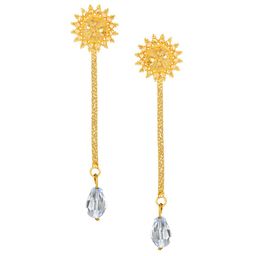 Vighnaharta Gold-Plated Floral Drop Earrings-16
