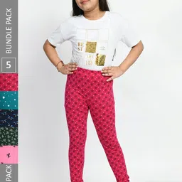 BAESD Girls Pack Of 5 Printed Cotton Churidar-Length Leggings-image-46