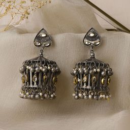 TEEJH Malvika Silver-Plated Oxidised Jhumkas Earrings-22