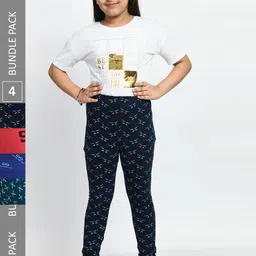 BAESD Girls Pack Of 4 Conversational Printed Pure Cotton Churidar-Length Leggings-image-54