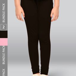 LYRA Girls Pack Of 2 Churidar-Length Cotton Breathable Skin Friendly Leggings-image-11