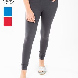 indian flower Girls Pack Of 3 Red & Blue Solid Churidar-Length Leggings-image-84
