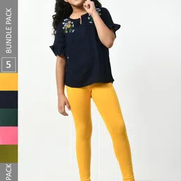 BAESD Girls Pack Of 5 Churidar Length Cotton Lycra Leggings-image-102