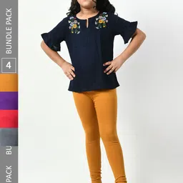 BAESD Girls Pack Of 4 Churidar Length Cotton Lycra Leggings-picture-34