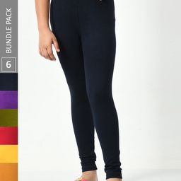 BAESD Girls Pack Of 6 Mid-Rise Churidar-Length Leggings-image-73