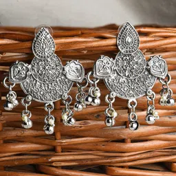 Fida Silver-Plated Leaf Shaped Oxidised Drop Earrings-image-33