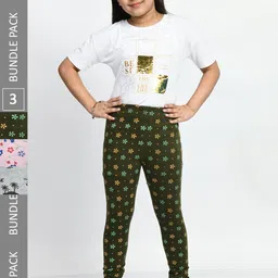 BAESD Girls Pack Of 3 Conversational Printed Pure Cotton Churidar-Length Leggings-image-78