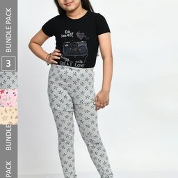 BAESD Girls Pack Of 3 Printed Super Soft Pure Cotton Churidar-Length Leggings-image-19