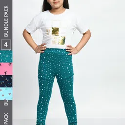BAESD Girls Pack of 4 Printed Pure Cotton Leggings-image-98