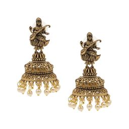 Shining Jewel - By Shivansh Gold-Plated Artificial Beads Temple Jhumkas Earrings-image-99