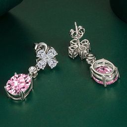 Designs & You Silver Plated Oval Cubic Zirconia Drop Earrings-42