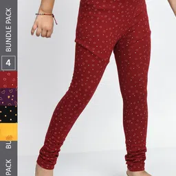 BAESD Girls Pack Of 4 Printed Pure Cotton Churidar Length Leggings-picture-0