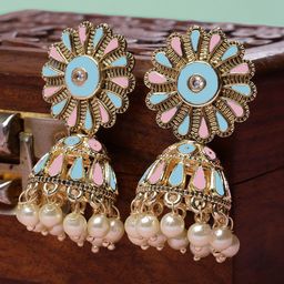 KARATCART Gold Plated Kundan Studded Meenakari Jhumkas-54