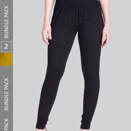 LYRA Women Pack Of 2 Churidar Length Cotton Lycra Leggings-image-19
