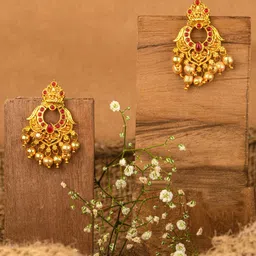 Fida Gold-Plated Stone Studded Contemporary Lakshmi Drop Earrings-13