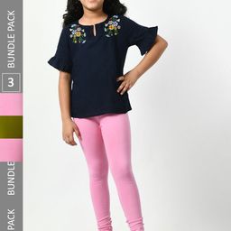 BAESD Girls Pack Of 3 Churidar Length Cotton Lycra Leggings-image-61