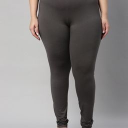 Go Colors Women Grey Solid Cotton Churidar-Length Leggings-image-43