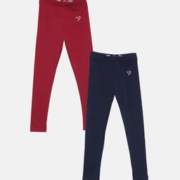 TWIN BIRDS Girls Pack Of 2 Solid Pure Cotton Tailored-Fit Ankle-Length Leggings-image-82