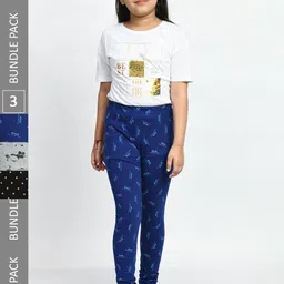 BAESD Girls Pack of 3 Printed Super Soft Pure Cotton Churidar- Length Leggings-picture-46