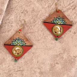 AAKRITI ART CREATIONS Women Red Tribal Wooden Earrings-14