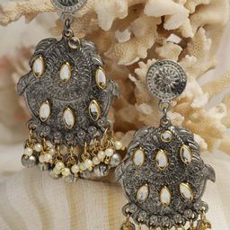 Moedbuille Silver-Plated Antique Design Oxidised Crescent Shaped Drop Earrings-51