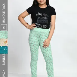 BAESD Girls Pack Of 3 Printed Churidar Length Pure Cotton Leggings-picture-9