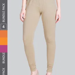 LYRA Women Pack Of 4 Churidar-Length Cotton Lycra Leggings-picture-42
