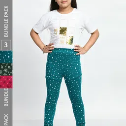 BAESD Girls Pack Of 3 Conversational Printed Pure Cotton Churidar-Length Leggings-image-71