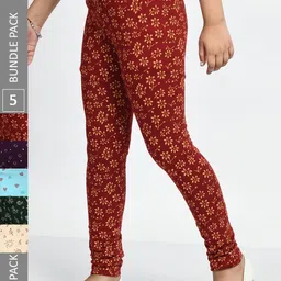 BAESD Girls Pack Of 5 Printed Cotton Churidar-Length Leggings-image-53