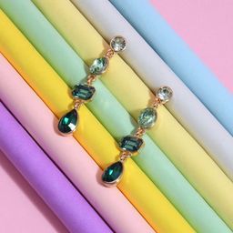 Accessorize Women  Green & Gold-Toned Geometric Drop Earrings-image-15