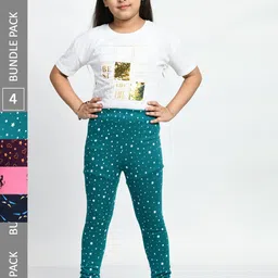 BAESD Girls Pack Of 4 Printed Pure Cotton Churidar-Length Leggings-image-76