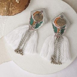 TEEJH Silver-Plated Tasselled Contemporary Drop Earrings-27