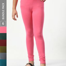 BAESD Girls Pack Of 6 Mid-Rise Churidar-Length Leggings-image-71