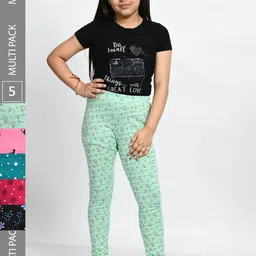 BAESD Girls Pack Of 5 Printed Cotton Churidar-Length Leggings-image-12