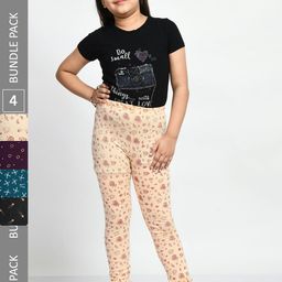 BAESD Girls Pack Of 4 Printed Super Soft Pure Cotton Churidar-Length Leggings-image-82