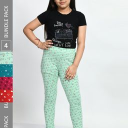 BAESD Girls Pack Of 4 Printed Pure Cotton Super Soft Churidar-Length Leggings-image-22