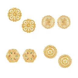 Vighnaharta Set Of 4 Gold-Plated Floral Studs Earrings-45