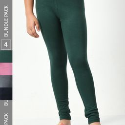 BAESD Girls Pack Of 4 Churidar-Length Super Soft Cotton Lycra Leggings-image-92