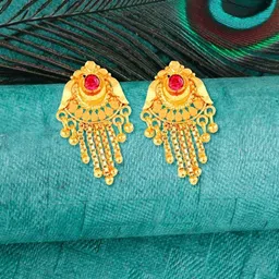 Vighnaharta Gold-Plated Leaf Shaped CZ-Studded Stud Earrings-49