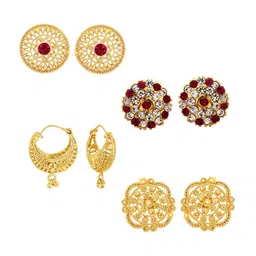 Vighnaharta Set Of 4 Gold Plated Cubic Zirconia Floral Studs-48