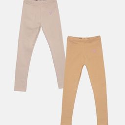 TWIN BIRDS Girls Pack Of 2 Solid Pure Cotton Tailored-Fit Ankle-Length Leggings-36