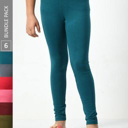 BAESD Girls Pack Of 6 Mid-Rise Churidar-Length Leggings-image-75