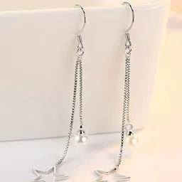 EL REGALO Silver-Plated & White Star Shaped Drop Earrings-image-22
