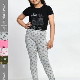 BAESD Girls Pack of 4 Printed Super Soft Pure Cotton Churidar- Length Leggings-image-65
