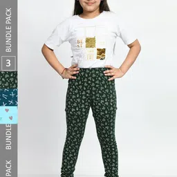 BAESD Girls Pack Of 3 Conversational Printed Pure Cotton Churidar-Length Leggings-image-79