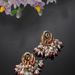 DUGRISTYLE Gold-Plated Kundan Contemporary Drop Earrings-45