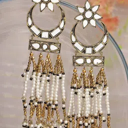 Moedbuille Gold-Plated Oxidised Crescent Shaped Drop Earrings-0